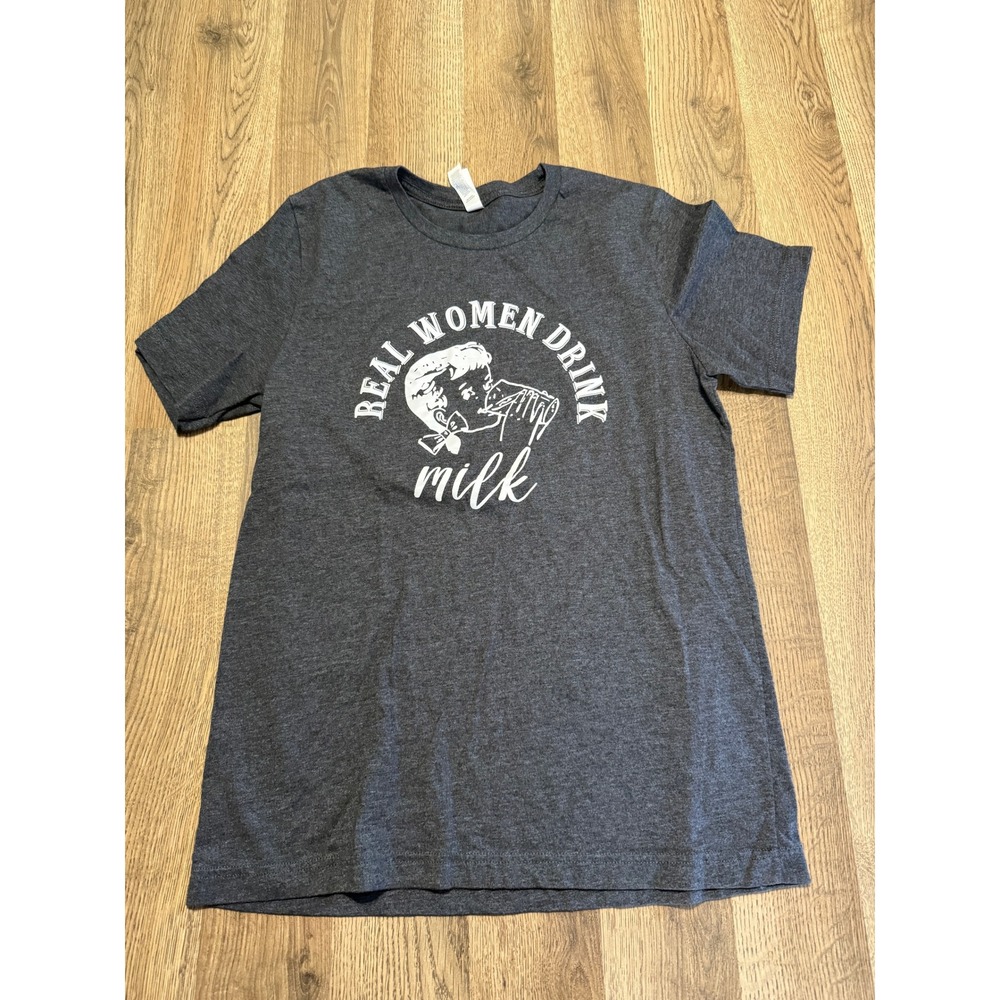 Bella+Canvas T-Shirt Women Medium Gray Adult Real Women Drink Milk Graphic